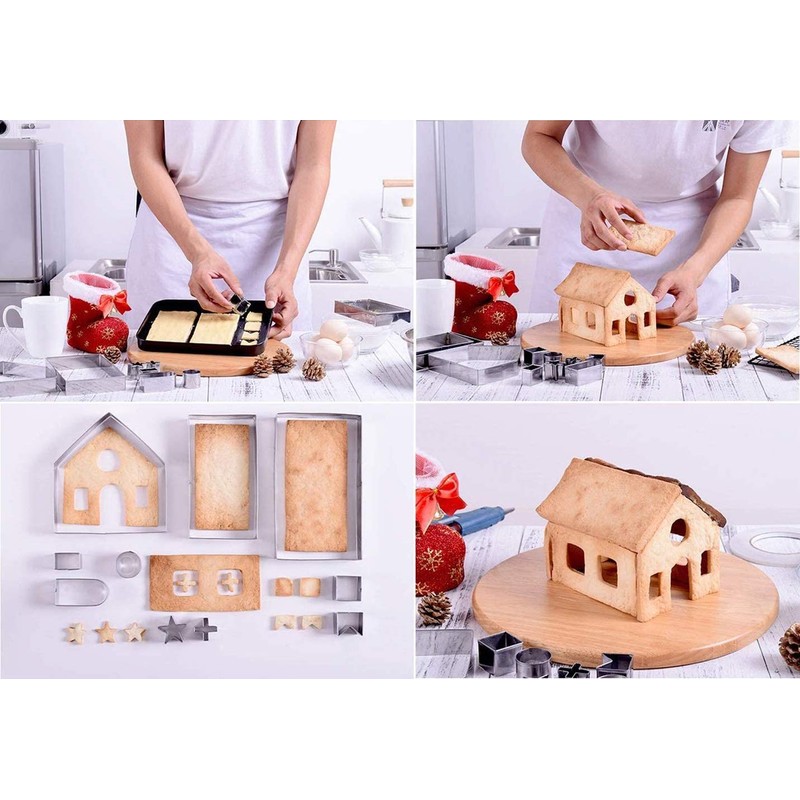 Gracelaza 10 Pieces Christmas Gingerbread House Cookie Cutters Set -