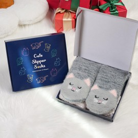 Fluffy Slipper Socks Women, Thermal Bed Warm Winter Cosy Socks for Women, Ladies Non Slip Fuzzy Fleece Lined Socks with Grippers, Christmas Gifts Stocking Stuffer