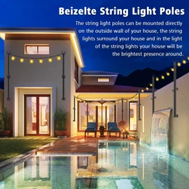 Beizelte 2 Pack 5Ft String Light Poles,Outside String Lights,Outdoor Light Poles,Metal Poles Stand for Patio,Backyard,Deck