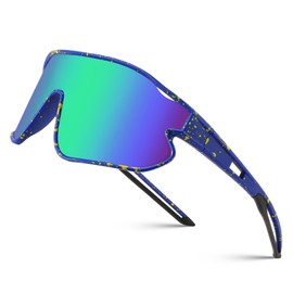 Karsaer E1229 Kids Sunglasses, Unisex, Youth Sunglasses, Sports Sunglasses, UV 400 UV Protection, Baseball, Tennis, Running, Softball, Cycling, Unisex, 006 Blue/Yellow Frame & Green Lens