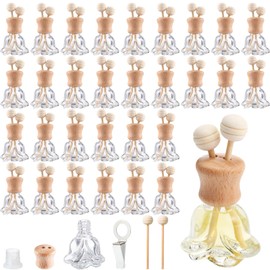 Zubebe 30 Pack Car Air Freshener Diffuser with Vent Clip Empty Car Diffuser Bottles for Essential Oil Perfume Glass Bottle with Wooden Caps Stick(Flower)