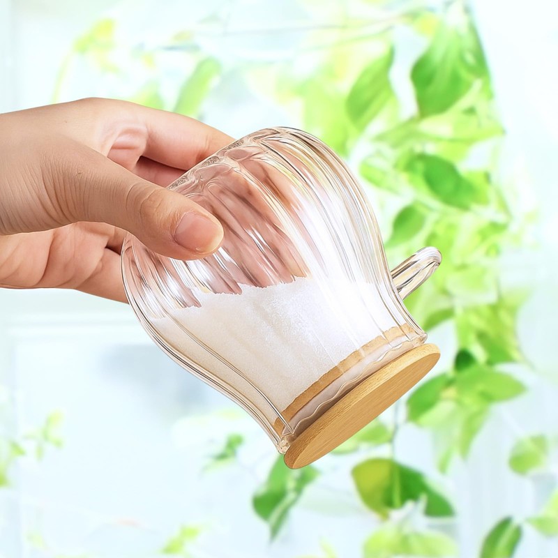 Willinglong 4 Pack Sugar Container with Bamboo Lid and Spoon