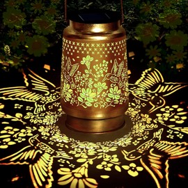Solar Lanterns Hummingbird Outdoor Hanging Solar Lights, Metal Decor Lantern Waterproof LED Decorative Light, Garden Decor for Yard, Lawn, Balcony - Gardening Gifts for Women