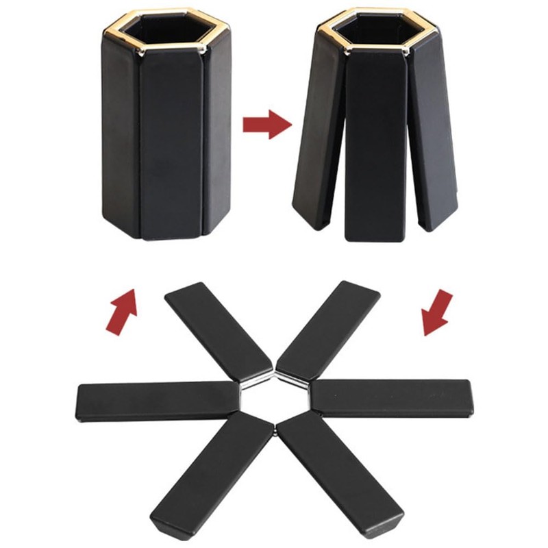4 Pcs Folding Heat Proof Mats Black Foldable Trivet Pan