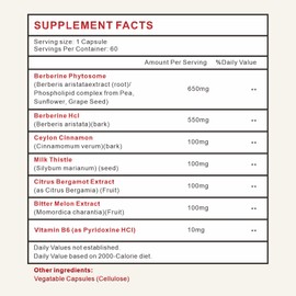 Spliferkou 7-in-1 Berberine Phytosome with Ceylon Cinnamon, Berberine Complex Supports Metabolic and Immune System, Non-GMO,Gluten-Free - 180 Capsules