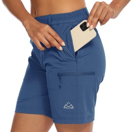 JHMORP Women's Hiking Shorts Quick Dry Stretch Golf Work Cargo Summer Shorts with Zipper Pockets (Denim Blue,CA L)