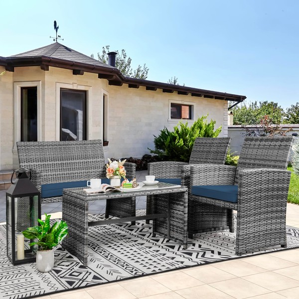 Shintenchi 4 Piece Patio Ratten Set Outdoor Furniture Set Wicker