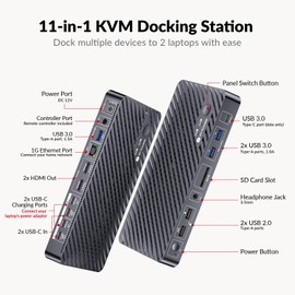 AV Access Docking Station KVM Switch 2 Monitors 2 Laptops, 4K KVM Switch Dual Monitor, 100W PD for Each PC, 1G Ethernet, EDID Emulation, Ideal for Home Office & Gaming