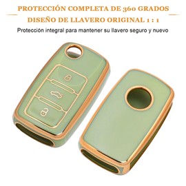 OFFCURVE Funda para Llavero Llave VW Volkswagen Jetta Vento Passat Beetle Tiguan,Seat Ibiza Accesorios de Golf Funda Protectora para Llave Inteligente de 3 Botones de TPU (Oro Verde)