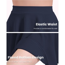 Auranso Kids Girls High Waisted Stretch Plain Flippy Flared Skater Skirts, 12-13 Years Navy School Skirts for Girls