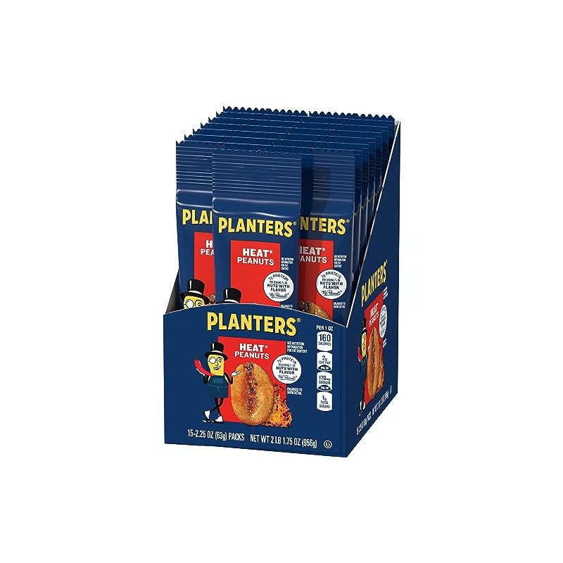 PLANTERS Heat Peanuts, Spicy Snacks, Hot Peanuts, 2.25 oz, 15-Pack,