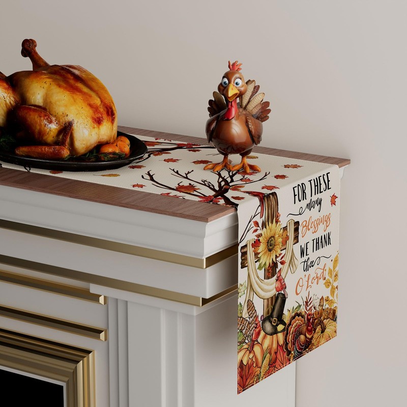 XCHI Thanksgiving Cross Turkey Fall Table Runner Party Table Decoration