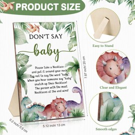 Roowest 51 Don't Say Baby Shower Game Dinosaur Baby Shower Decorations Included Dinosaur Game Sign Wood Table Sign 50 Felt Dinosaur Necklaces for Gender Reveal Party Favors