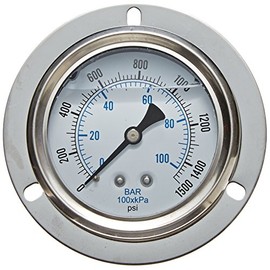 PIC Gauge 204L-204CC 2" Dial, 30/0/30 psi Range, 1/4" Male NPT Connection Size, Front Flanged Panel Mount Glycerine Filled Pressure Gauge with a Stainless Steel Case, Brass Internals, Stainless Steel Bezel, and Polycarbonate Lens