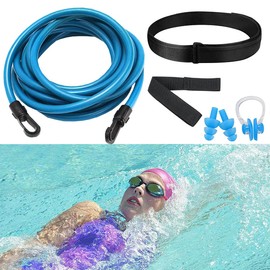 Swimming Belt for Pool Adults, Adjustable Swimming Trainer Pool Swimming Belt, 4 m Pool Swimming Belt for Pool Trainer/Children/Adults (Includes Ear Plugs and Nose Clip)