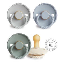 FRIGG Rope Latex Dummy, Pack of 4, Natural Rubber Dummy, BPA-Free, Made in Denmark, Symmetrical Cherry Shape Teat, (Seaside Serenity, Size 2 (6-18 Months))