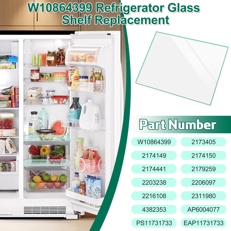 Upgraded W10864399 Refrigerator Glass Shelf Replacement Compatible with Whirlpool, Kenmore