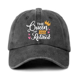 GOSJINNK Retirement Distressed Washed Black Baseball Caps The Queen Has Retired Printed Baseball Hats Classic Cotton Adjustable Baseball Hats for Women Great Retired Gifts for Mom Friend Boss Lady