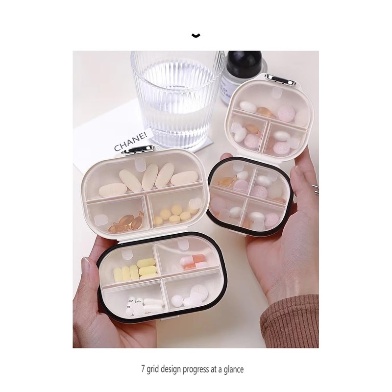 Pill Organizer Case with Carabiner, 7 Compartments,Compartmentalized Dispenser for Men