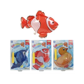 Set of 3 Bath Animals Clown Fish, Dolphin and Duck to Wind Up - Inflate with Pump, 3 Assorted Designs