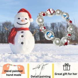 Linpeng Christmas Beaded Bracelet, White Snowman Bracelet For Women Girls, Birthday Christmas Gift Idea, 1 pc