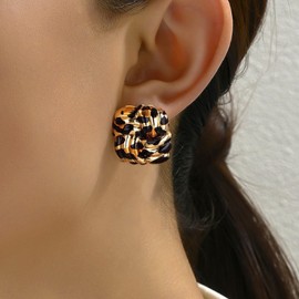 Leopard Earrings for Women Gold Plated Retro Geometric Rectangle Vintage Square Animal Print Statement Studs Earring Hypoallergenic Unique Design Fashion Trendy Jewelry (B)