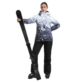 IMPHUT Women's Ski Jackets and Pants Snowboarding Snowsuit Coat Warm Hooded Waterproof Windproof Insulated Dark Blue Black M