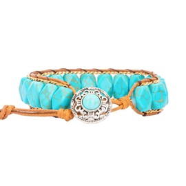 NUZUJX Leather Wrap Healing Turquoise Beads Bracelet Women Men Boho Friendship Jewelry