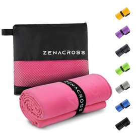 ZENACROSS Microfibre Towel with Transport Bag - Quick-Drying and Versatile Fitness Towel - Sports Towel Sizes L - Pink - 70 x 140 cm