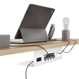 PEGZONE Under Desk Cable Management Tray, 15.7 Inches Metal Cord Organizer Rack, Desk Tray for Power Strip, Cord, Wire, Easy Mounting Cable Management Under Table for Home Office, White