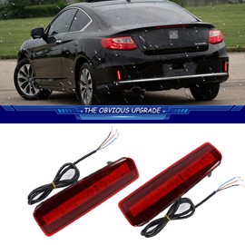 TurningMax For 2013 2014 2015 Honda Accord Coupe LED Rear Bumper Reflector Tail Brake Lights Red Lens 33505T3LA02 / 33505-T3L-A02