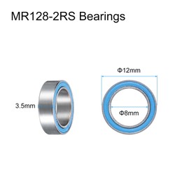 sourcing map 5pcs MR128-2RS Miniature Deep Groove Ball Bearings 8x12x3.5mm Double Rubber Seals Bearing for Electric Motor, Home Appliances, Blue, P6 (ABEC 3)