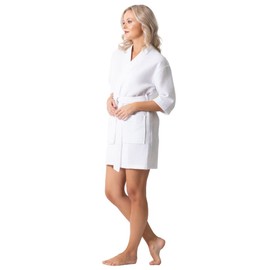 Turkish Linen Lightweight Waffle Knit Bath, Spa & Bridesmaids Kimono Short Robes for Women - Quick Dry & Soft