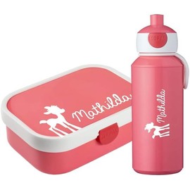 4you Design Set Lunch Box & Drinking Bottle Dots, Stars or Bambi + Name - 6 Colours - Mepal Campus + Bento Box & Fork - School Child