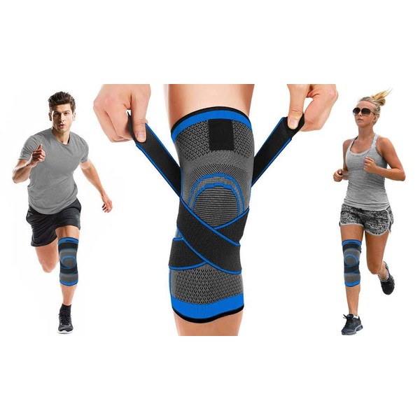 Knee Sleeve, Compression Fit Support - Knee Wrap for Joint Pain Arthritis Relief, Sport Knee Strap (Large, Blue)