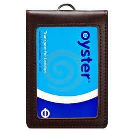 Hibate Genuine Leather Oyster Card Holder Bus Travel Pass Holders - Deep Brown