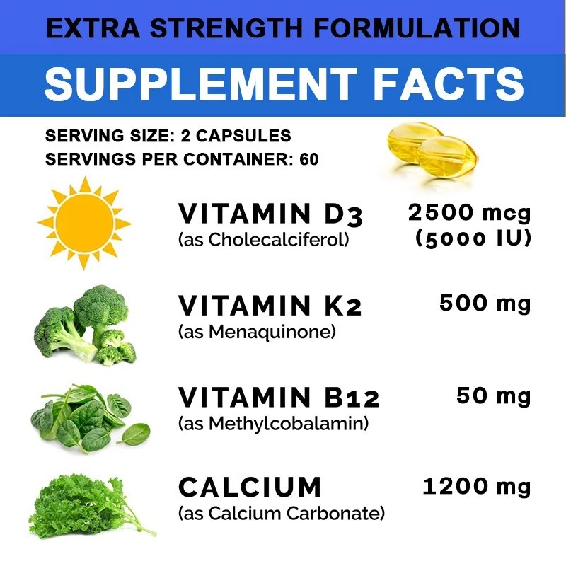 Balincer Calcium D3 + K2 + Vitamin B12 Strengthen Bones,