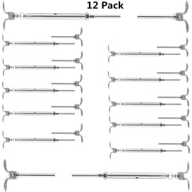 Senmit 12 Pack Stainless Steel Cable Railing Kits Fitting 1/8" Stainless Steel Cable, Toggle Turnbuckle & End for Deck Railing