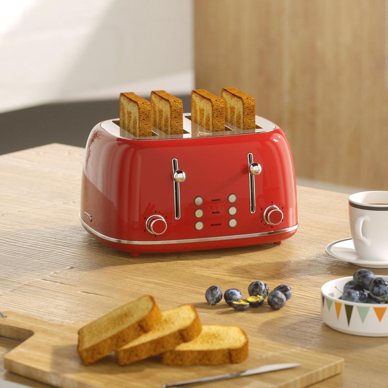 Toaster 4 Slice, Retro Stainless with 6 Bread Shade Settings,1.5''Wide