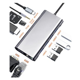 USB C Laptop Docking Station 11 in 1 USB C Hub with HDMI,Ethernet,4 USB,VGA,SD TF Card Reader,Audio,PD Compatible with iPhone16/MacBook/Dell/Surface/HP/Lenovo and Other Type C Laptops