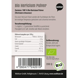Wohltuer Organic Hericium Powder 200 g in Raw Food Quality and Fair Trade I Wild Collection