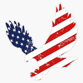 HOF Trading American Flag Eagle Freedom Liberty Veteran Vinyl Sticker Waterproof Decal Laptop Wall Window Bumper Sticker 5"