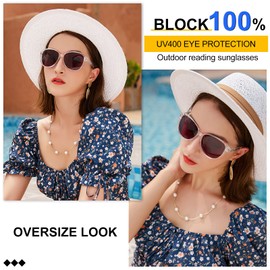 MARE AZZURO Round Reading Sunglasses Women Oversized UV Readers 100 125 150 175 200 225 250 275 300 350 400 (Transparent, 1.25)