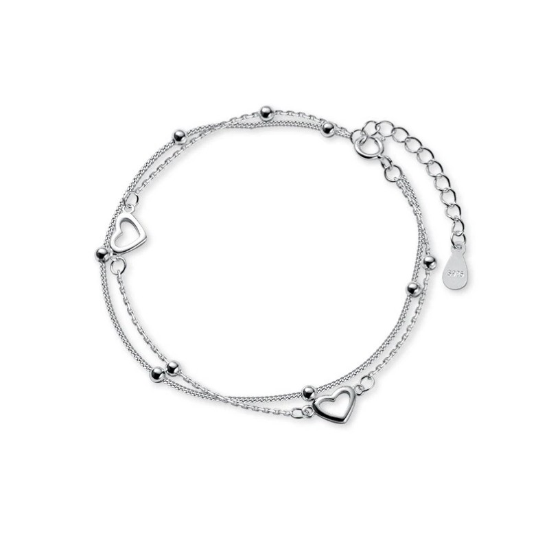 Unbranded 925 Silver Tone Double Layers Heart Ball Beads Link