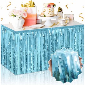 3 Pack Light Blue Tinsel Table Skirts