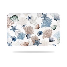 MEHOFOND Nautical Bath Rugs 20''x32'' Ocean Starfish Coralline Bathroom Mats Non-Slip Bath Rug Navy Blue Beach Bath Mats Extra Soft Microfiber Bathroom Rugs for Bathroom Decors