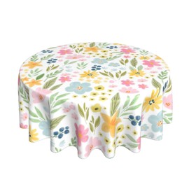 Spring Summer Tablecloth 60 Inch Round Watercolor Floral Leaf Table Cloth Polyester Farmhouse Spring Summer Decorations Flowers Table Cover for Party Picnic Kitchen Dinner Decor Indoor Outdoor