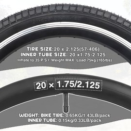 BALINGE - Neumático de bicicleta de 20 x 2.125, 1 paquete de 20 neumáticos de bicicleta para niños, neumáticos de repuesto plegables para la mayoría de bicicletas para niños, neumáticos BMX, negro (1