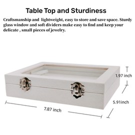 GymRichy Velvet Glass Jewelry Ring Display Stand Storage Box Ring Earrings Jewelry Box Ring Holder Case for Women Girls (White)