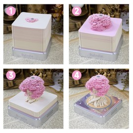 Buladle 3D Tree memo Pads Paper Desk Calendar with Light,DIY Creative Gifts,Non-Sticky Note Pad Cubes Note Cards Stickers Post Notes for Office/Home (Pink)